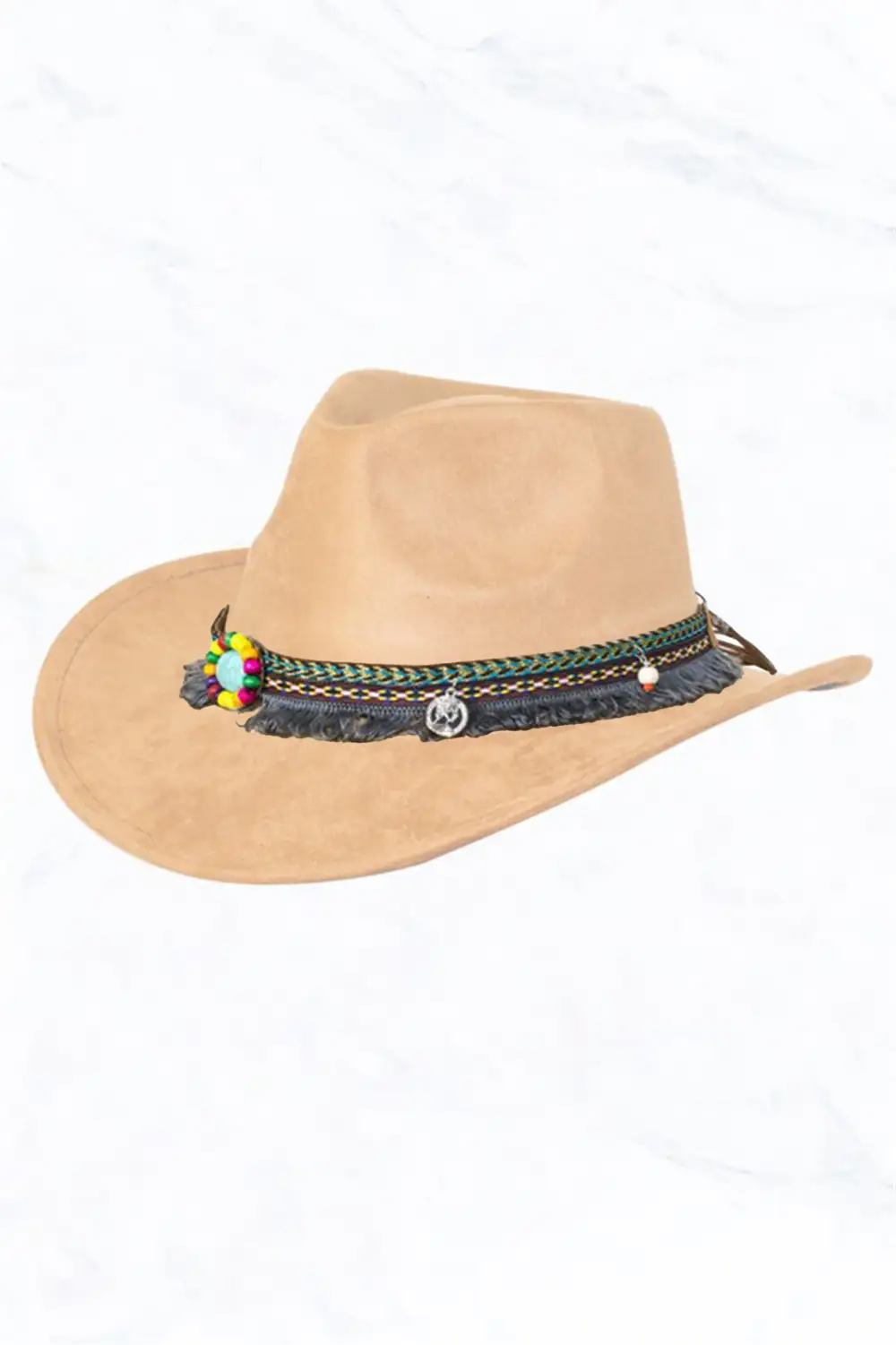 Suede Regular Cowboy Fedora Hat with Native Belt