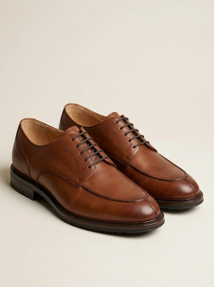 Men's Classic D4 Brown Leather Apron Toe Oxford Shoes