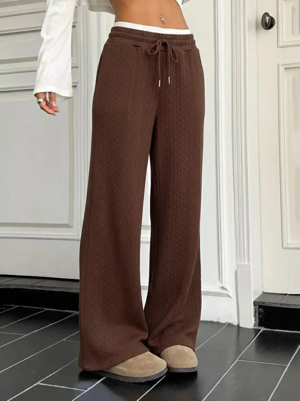 Elegant Drawstring Wide Leg Pants
