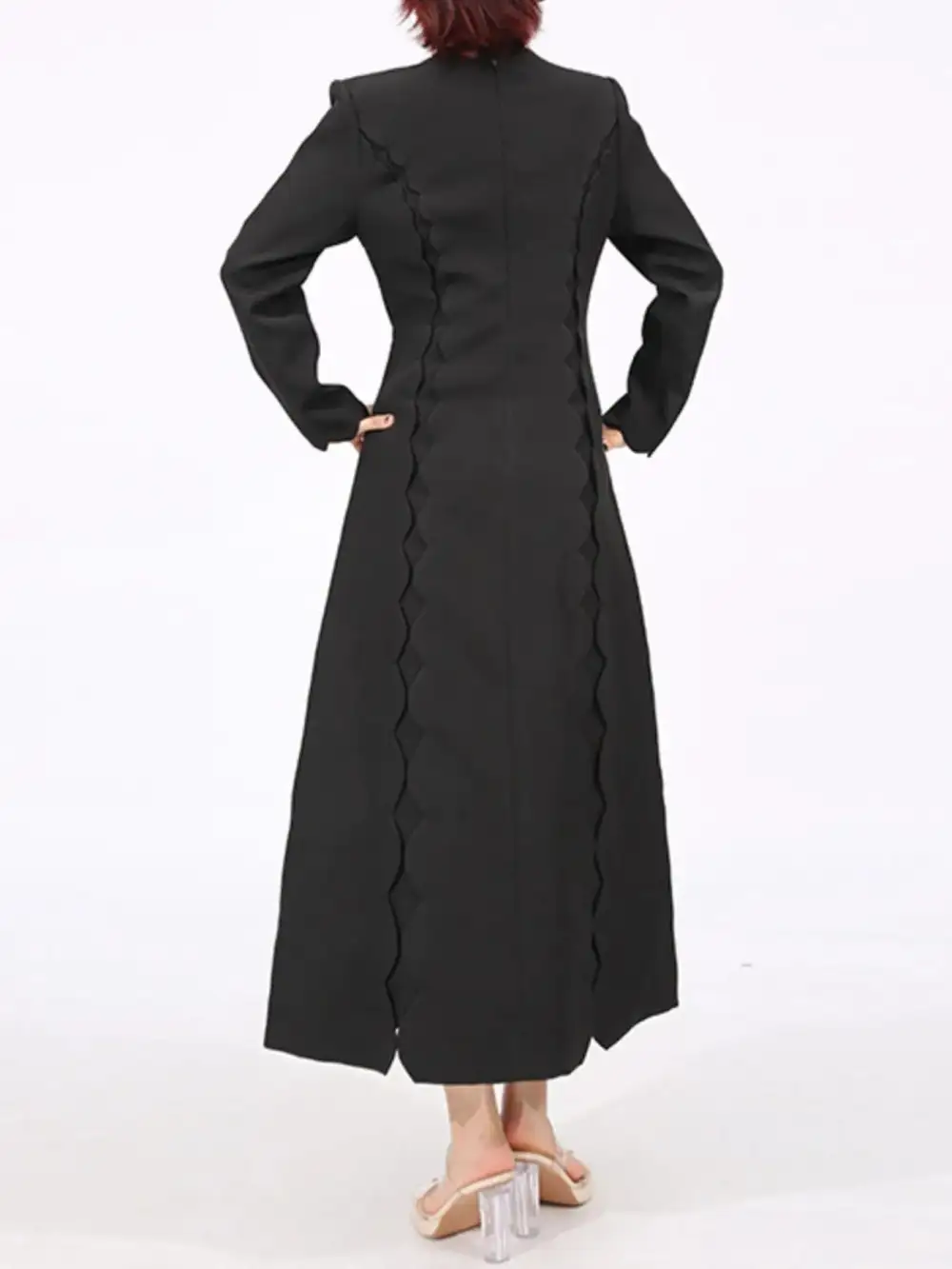 Layered Detail Long Sleeve Midi Dress