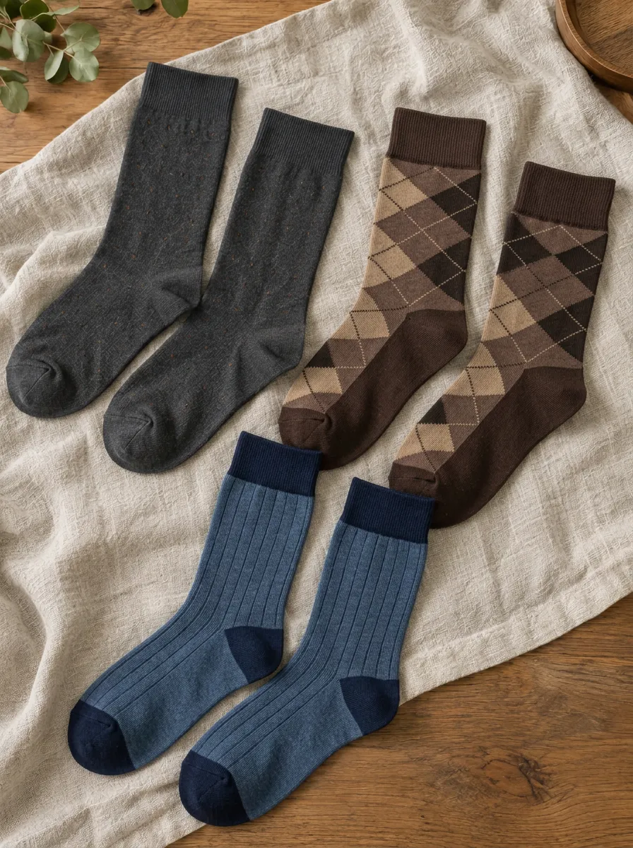 Men's Argyle Plaid and Ribbed Pattern Printed Socks 3-Pack