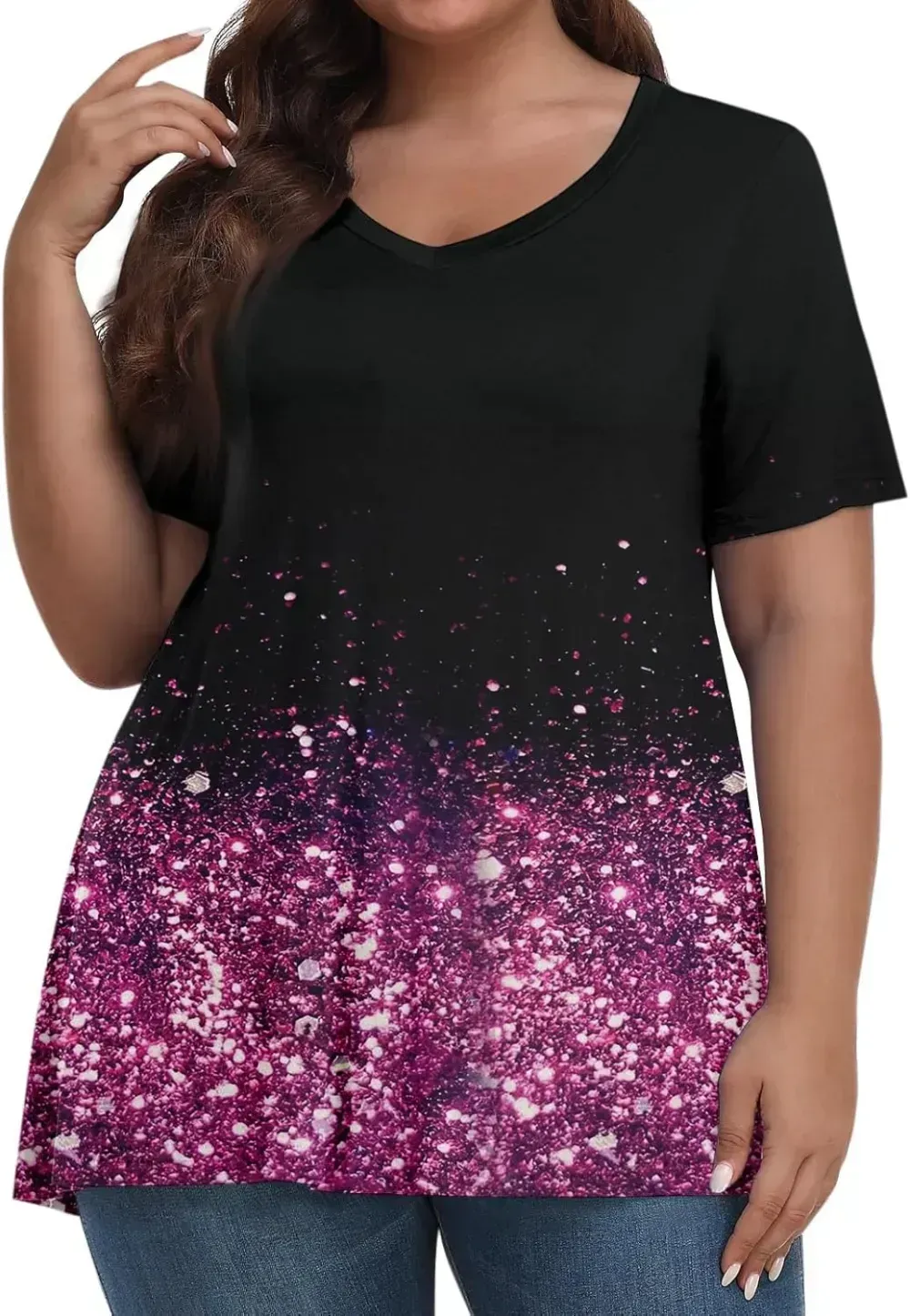 Plus Size Tops for Women Dressy Short Sleeve V Neck Shirts for Women Summer Tops for Women 2024 Floral Print Top