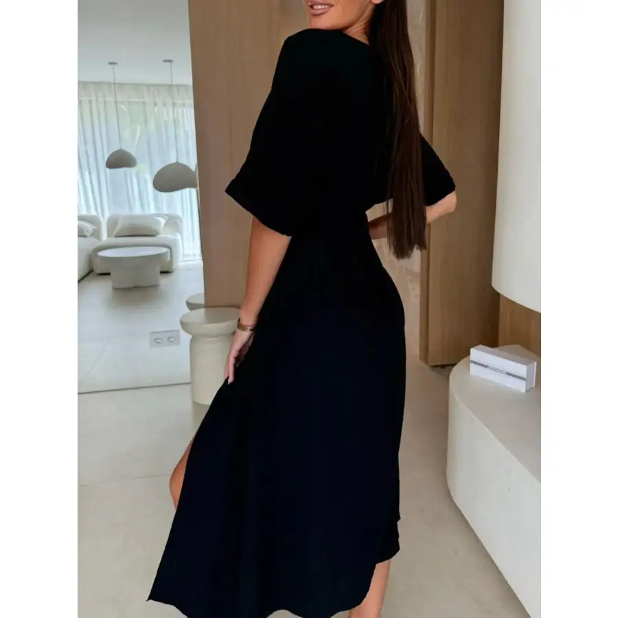 Slit Surplice Half Sleeve Midi Dress