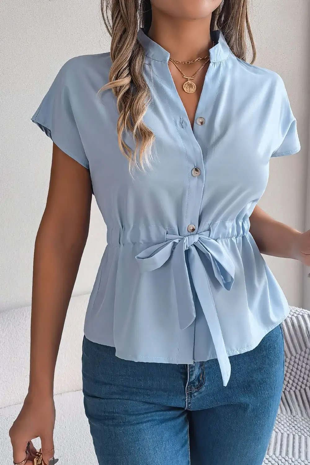 Tie Waist Button Down Shirt