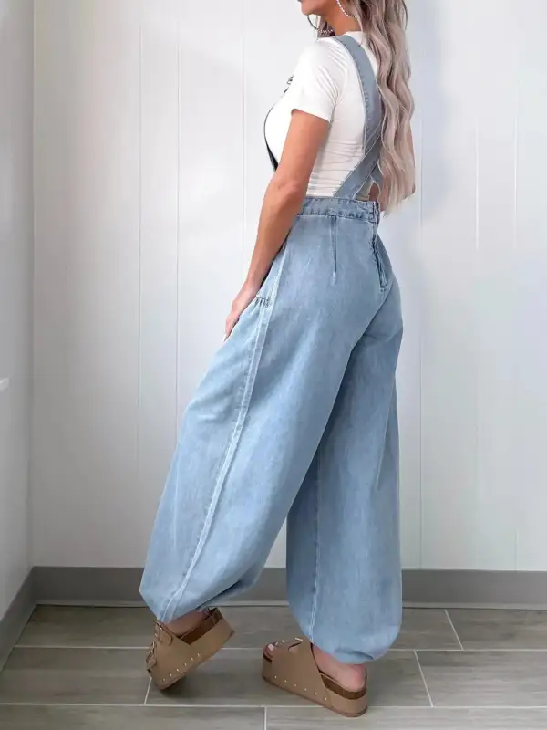 Chic Denim Wide Leg Overalls