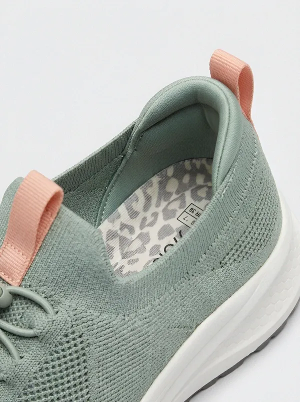 Women's Knit Walking Elastic Lace-Up Mesh Athletic Sneakers