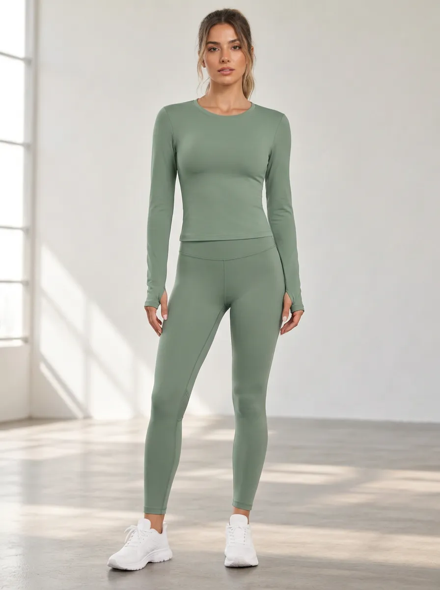 Women's Thumbhole Long Sleeve Leggings Set