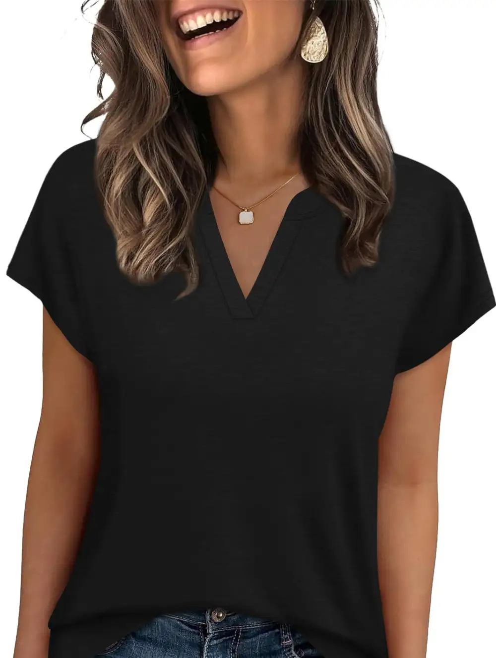 Textured V-Neck Short Sleeve Top
