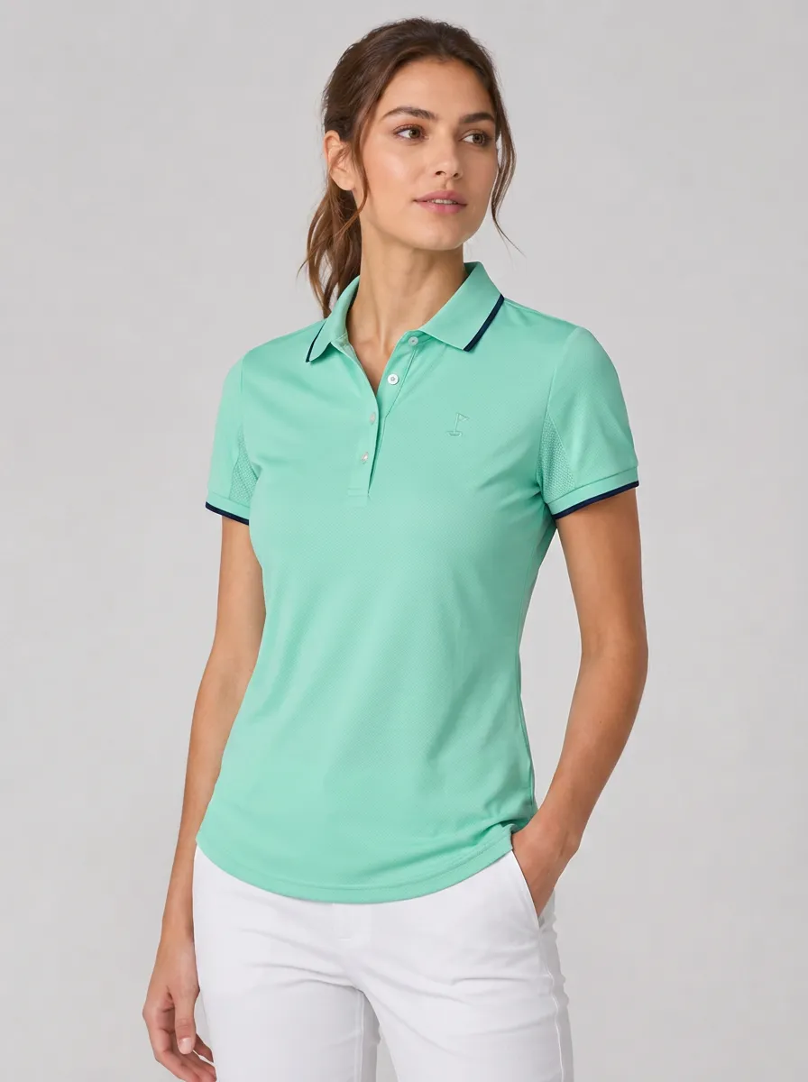 Women's Equestrian Lover Horse Logo Embroidered Ribbed Polo Shirt