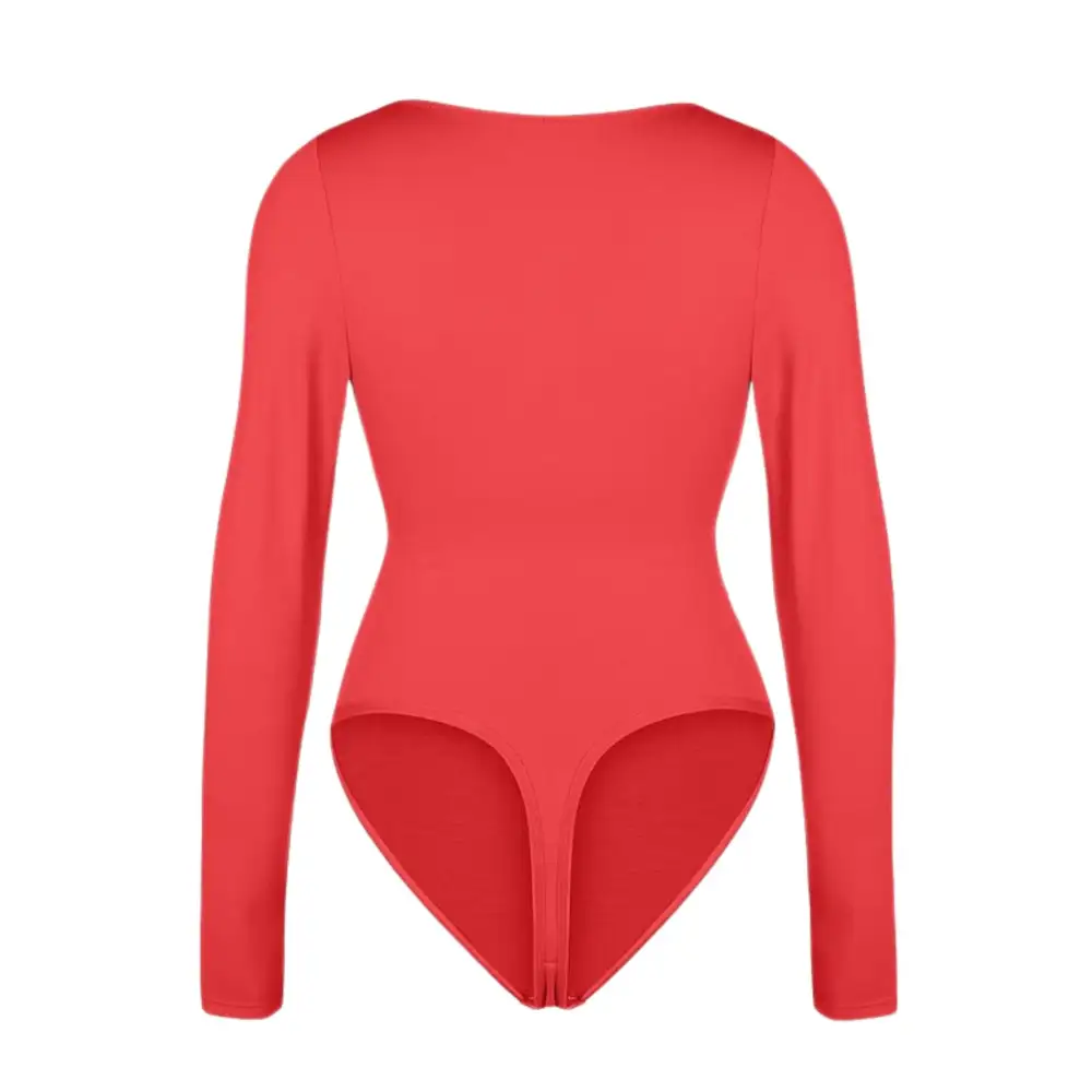 Pleated Deep V Long Sleeve Bodysuit