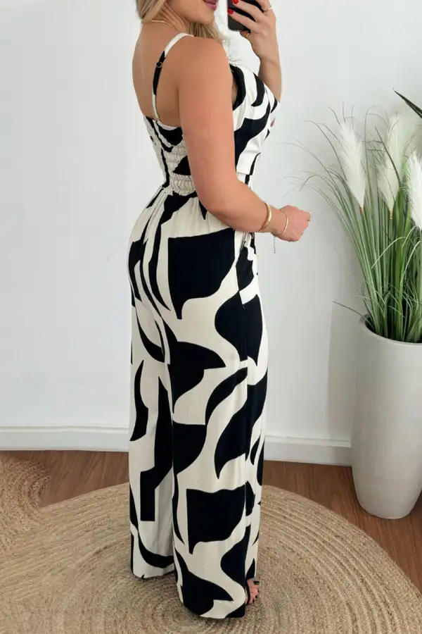 Two Tone Spaghetti Strap Wide Leg Jumpsuit