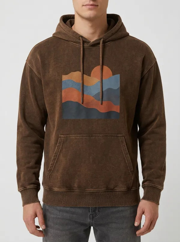 Men's Retro Sunset Mountain Landscape Print Hoodie