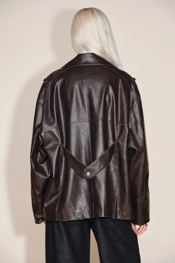 Relaxed Faux Leather Biker Jacket