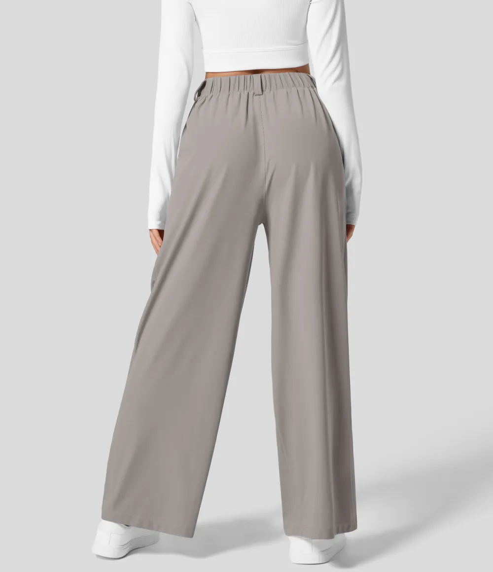 2026🔥  High Waisted Plicated Side Pocket Wide Leg Waffle Work Pants