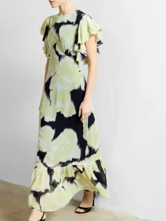 Breathable Flowing Chiffon Dress With Ruffle Sleeves