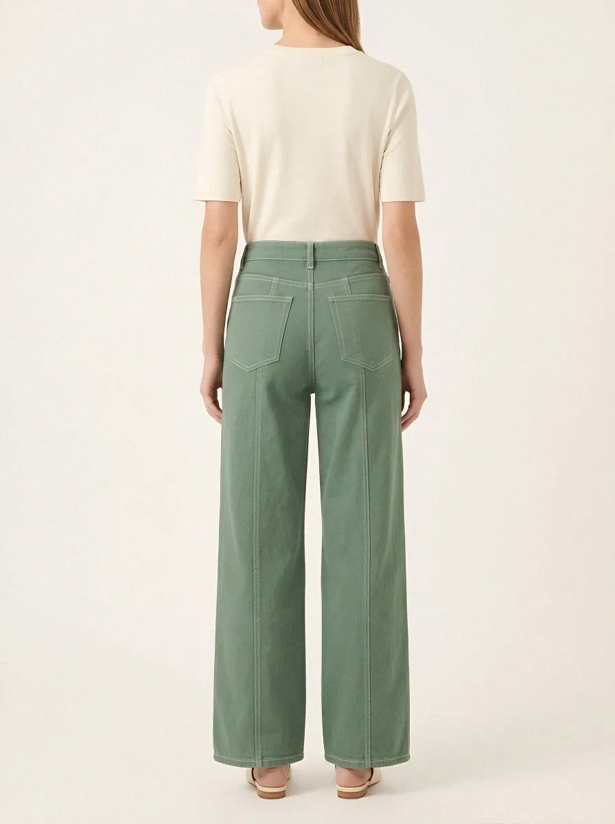 Women's Contrast-Pocket Contrast-Stitch Wide-Leg Pants