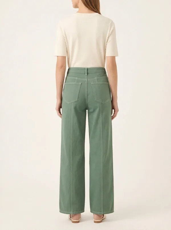 Women's Contrast-Pocket Contrast-Stitch Wide-Leg Pants