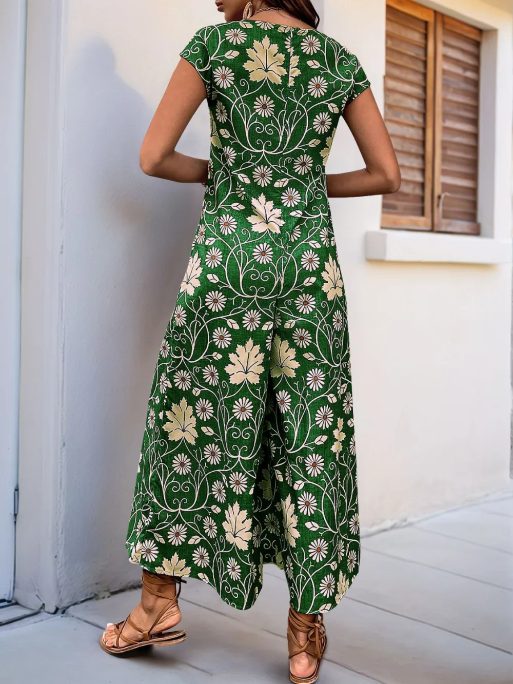 Round Neck Cap Sleeve Wide Leg Jumpsuit