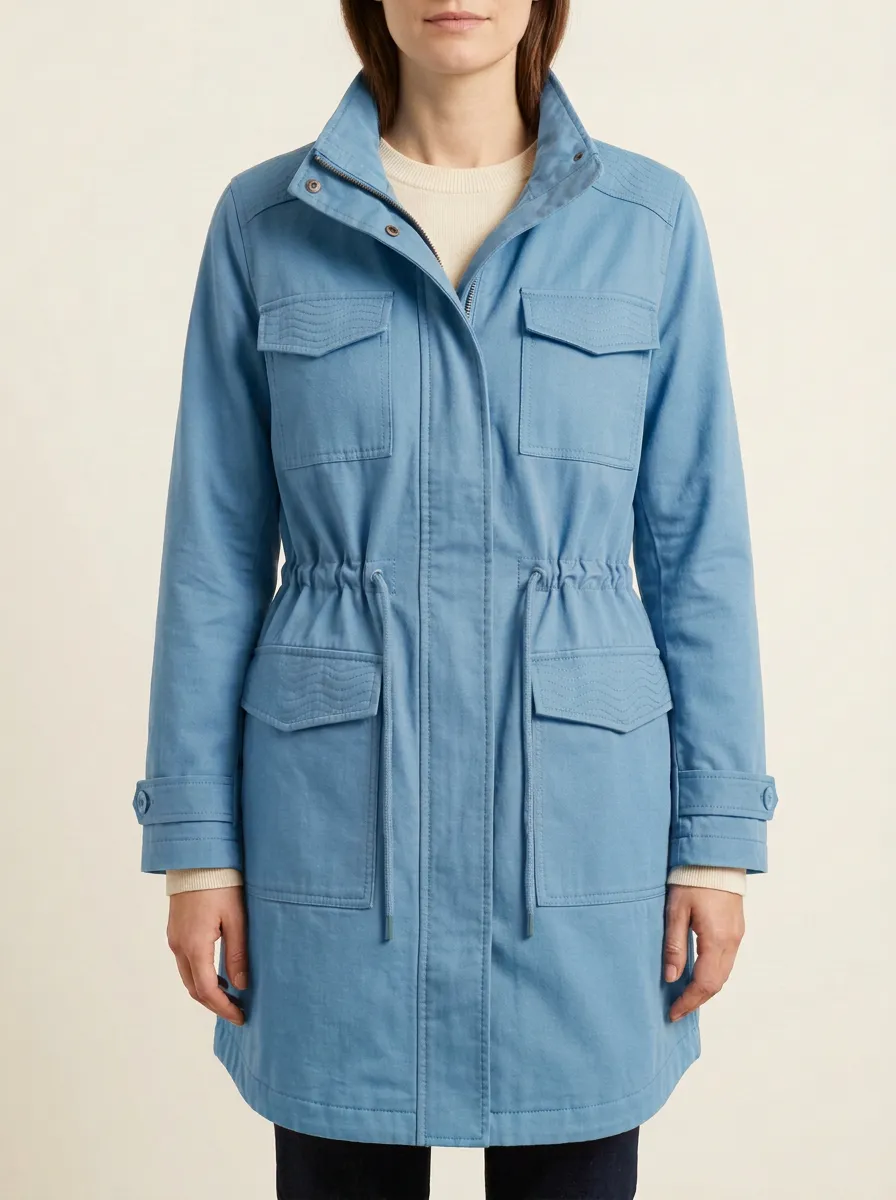 Casual Utility Rust Orange Drawstring Waist Field Jacket