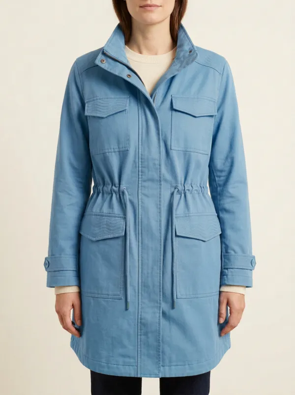 Casual Utility Rust Orange Drawstring Waist Field Jacket