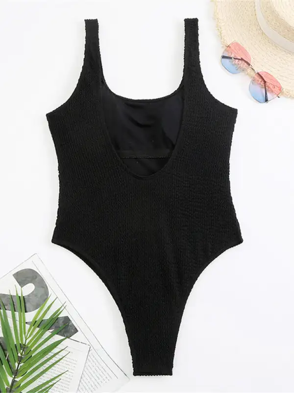 Candy Fluorescent Pleated Fabric One Piece Swimsuit