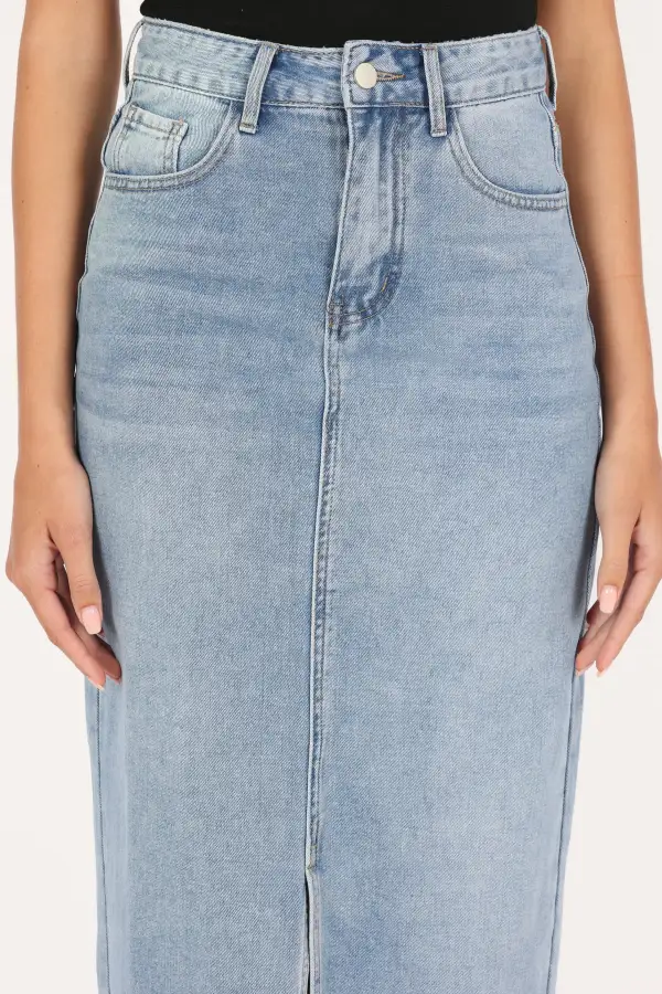Modern Denim Pocket Midi Skirt
