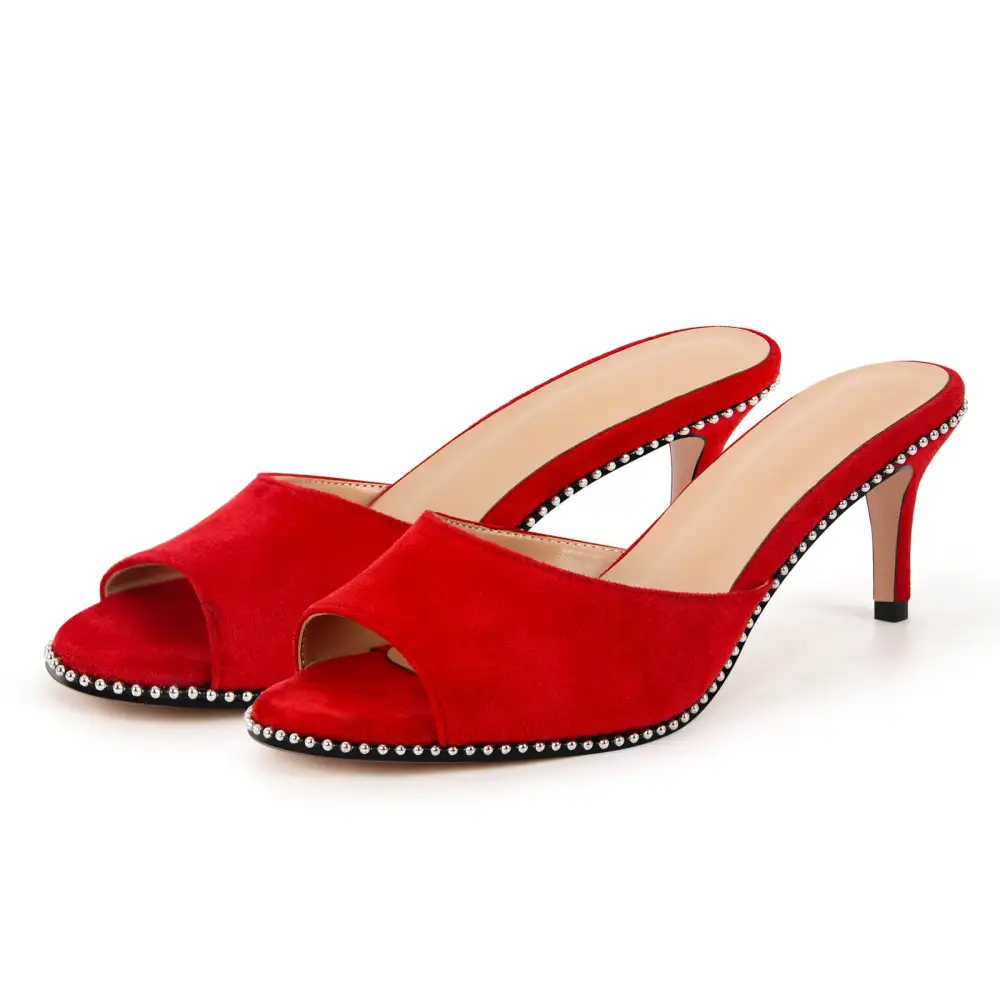 Round Toe Rivet Suede Stiletto Mule Sandals