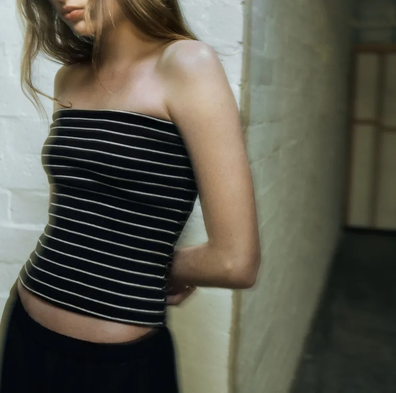 Stripe Classic Bandeau Top Black/ Wheat Stripe