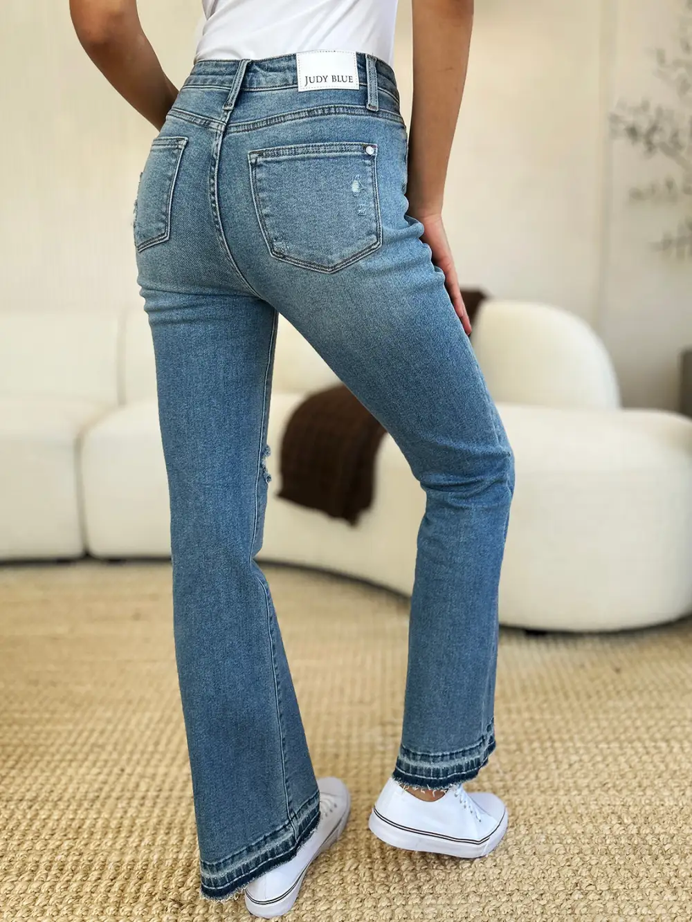 Washed Mid Rise Distressed Denim Jeans