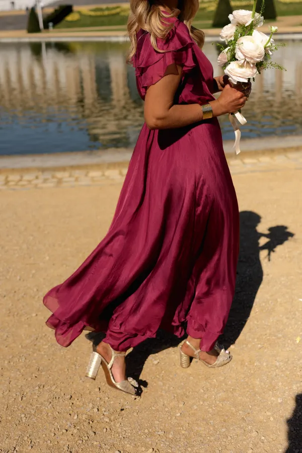 Silky Finish Wrap Front Maxi Dress