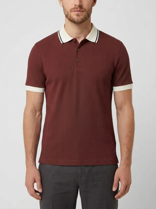 Men's Sage Green Vertical Ribbed Contrast Collar Polo Shirt