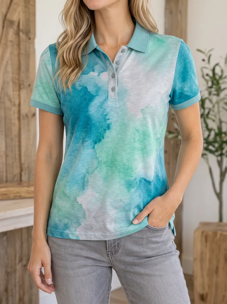 Women's Modern Watercolor Abstract Polo Shirt