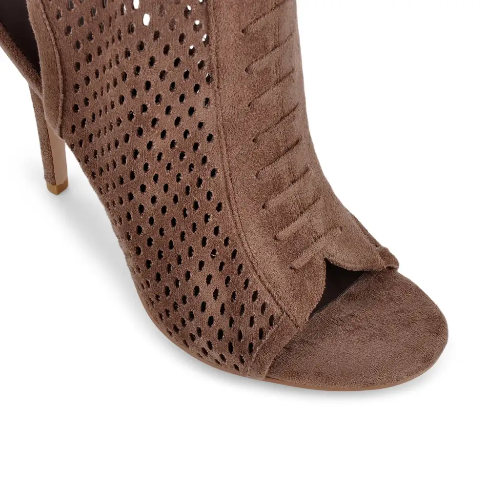 Suede Open Toe Perforated Slingback Bootie Sandals