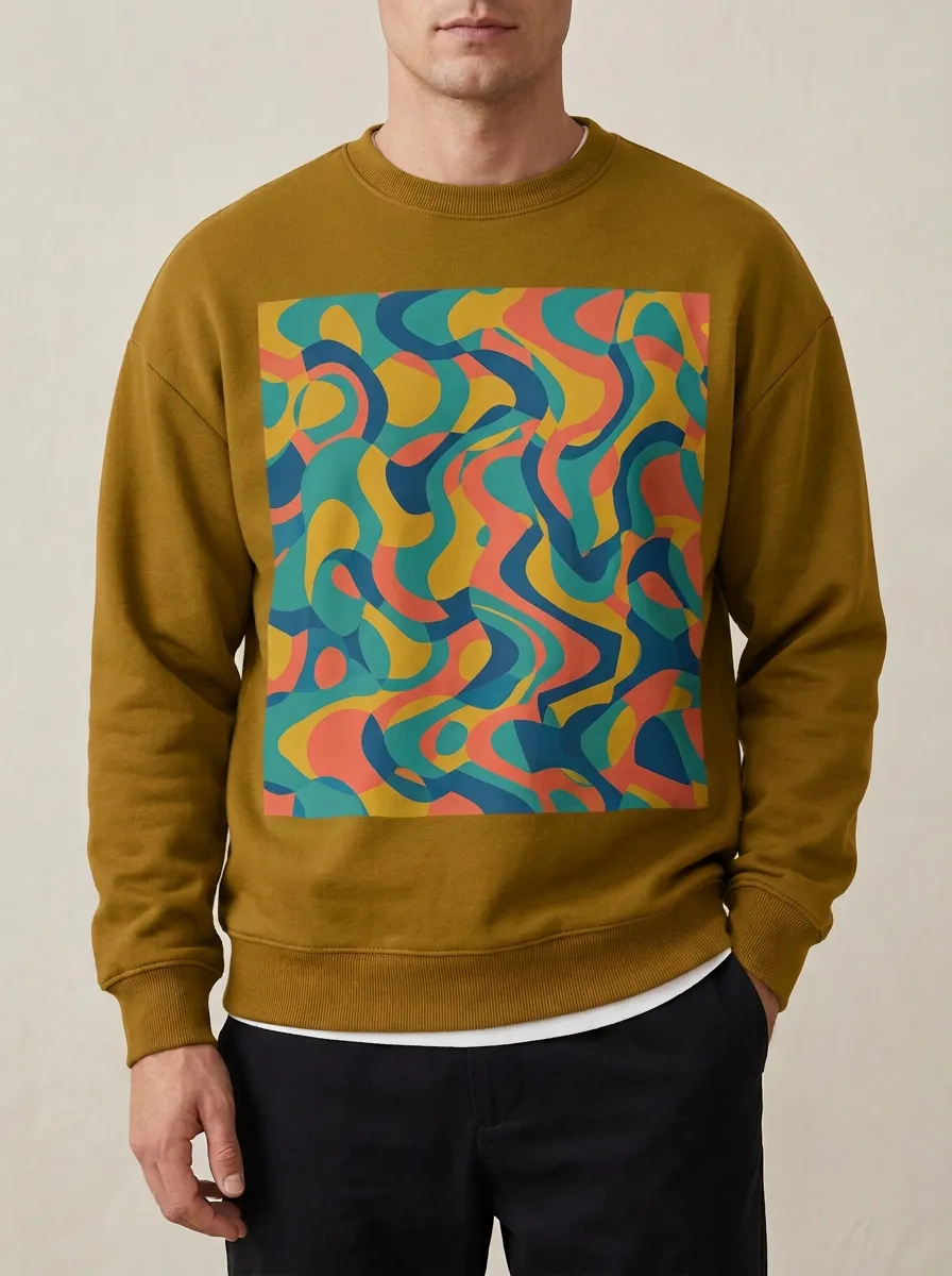 Retro Abstract Wave Pattern Crewneck Sweatshirt