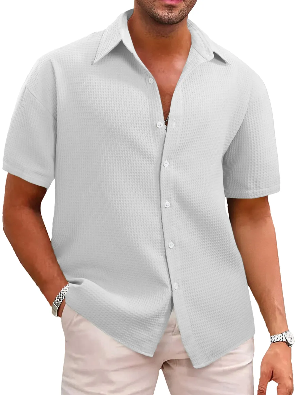 Everyday Textured Knit Camp Collar Shirt