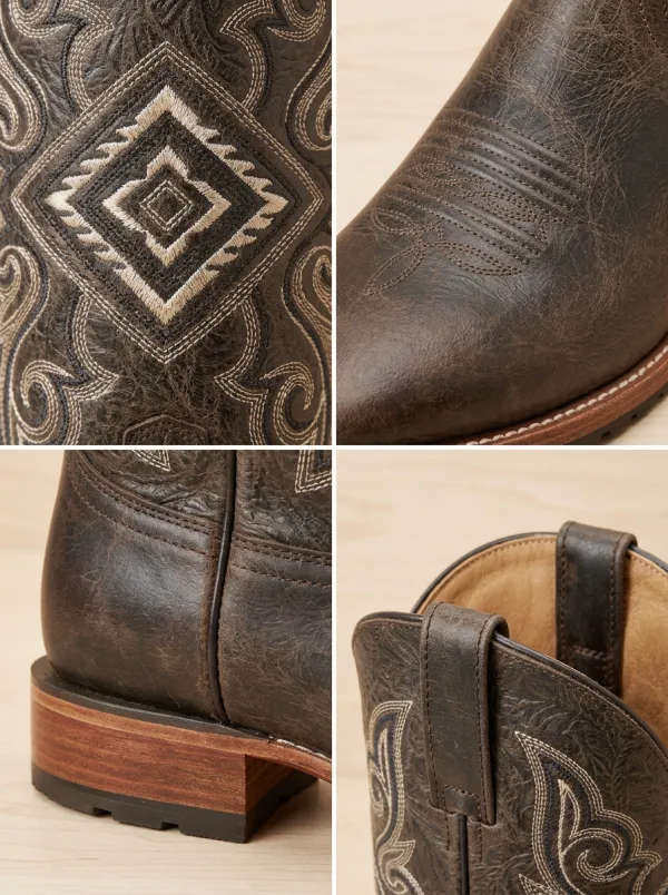 Men's Western Cowboy Geometric Embroidered Printed Boots