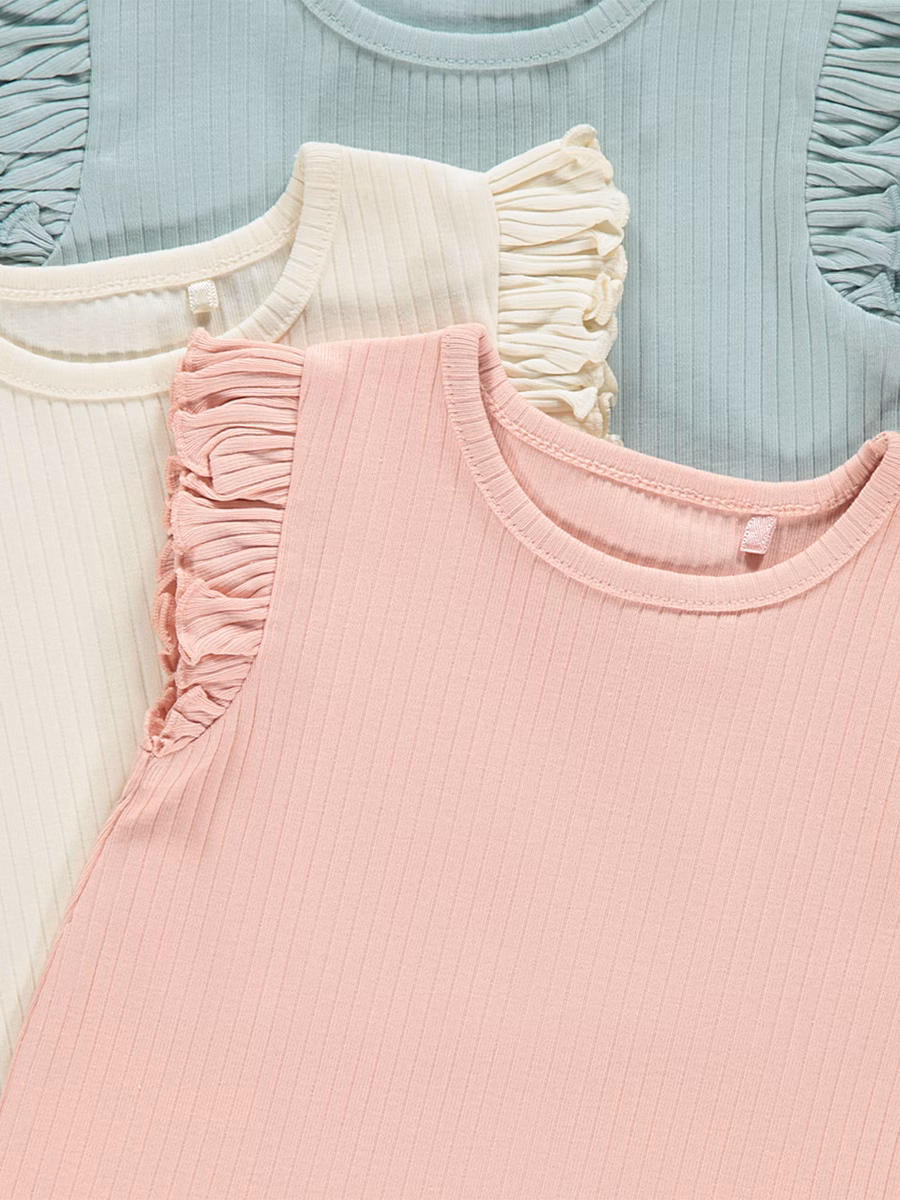 Pastel Frill Trim Ribbed Tops 3 Pack detail 1