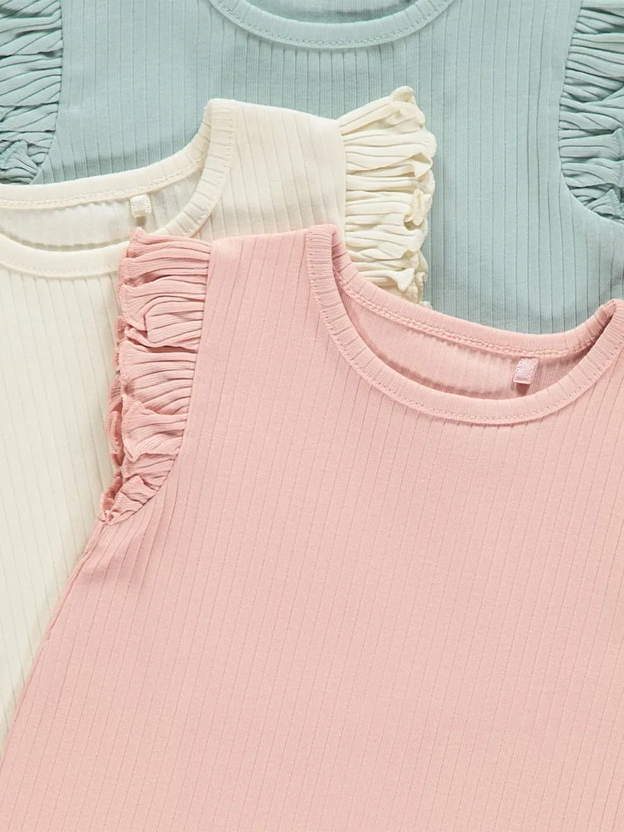 Pastel Frill Trim Ribbed Tops 3 Pack