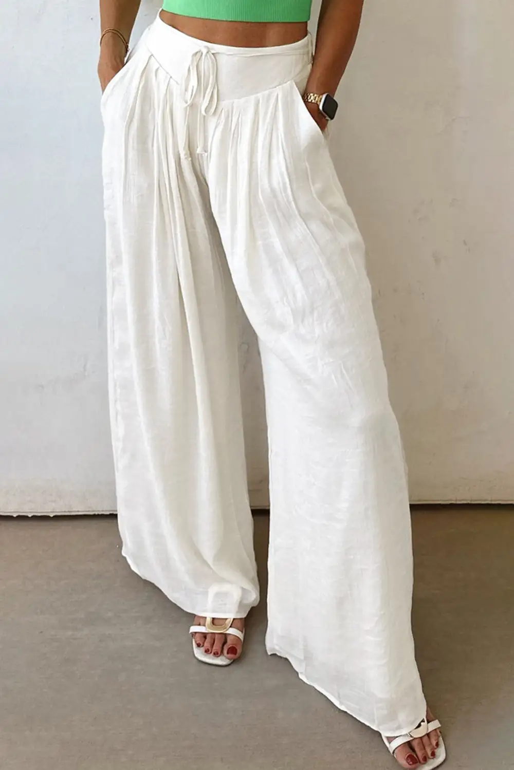Drop Rise Pleated Wide Leg Pants