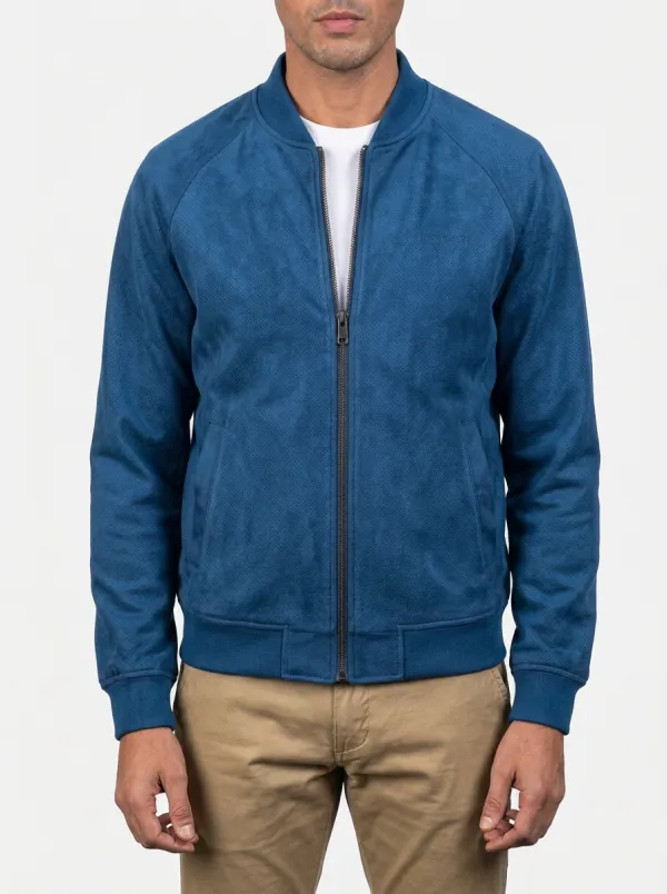 Perforated Suede Bomber Jacket