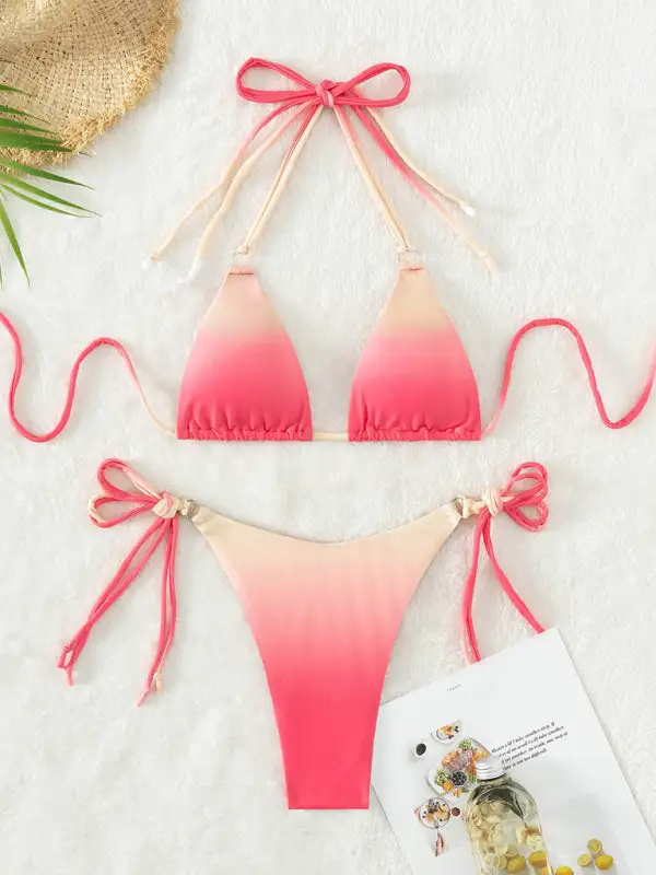 Gradient Halter Neck Strapless Mini Bikini Swim Set