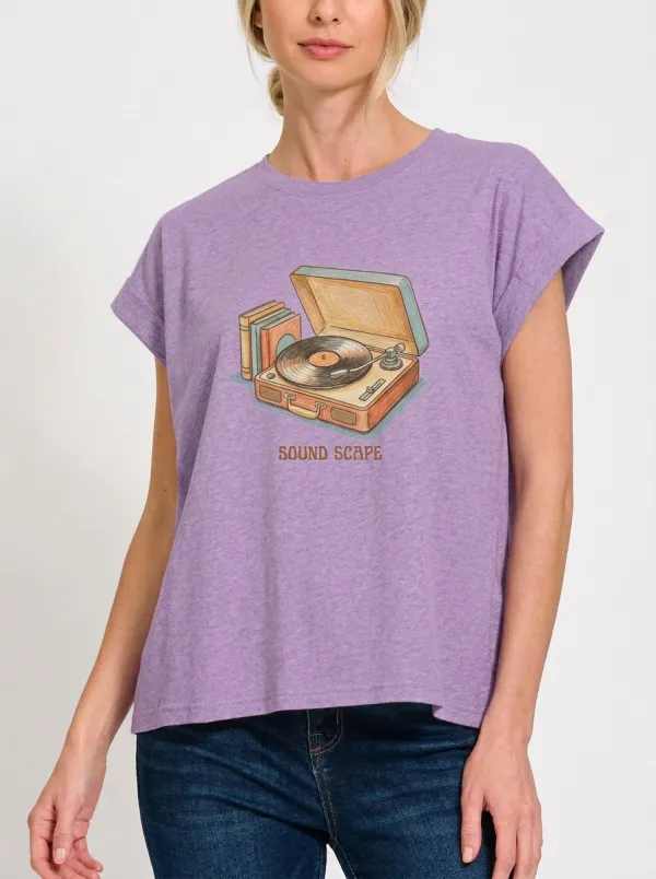 Women's Music Lover Vintage Record Player Printed T-shirt