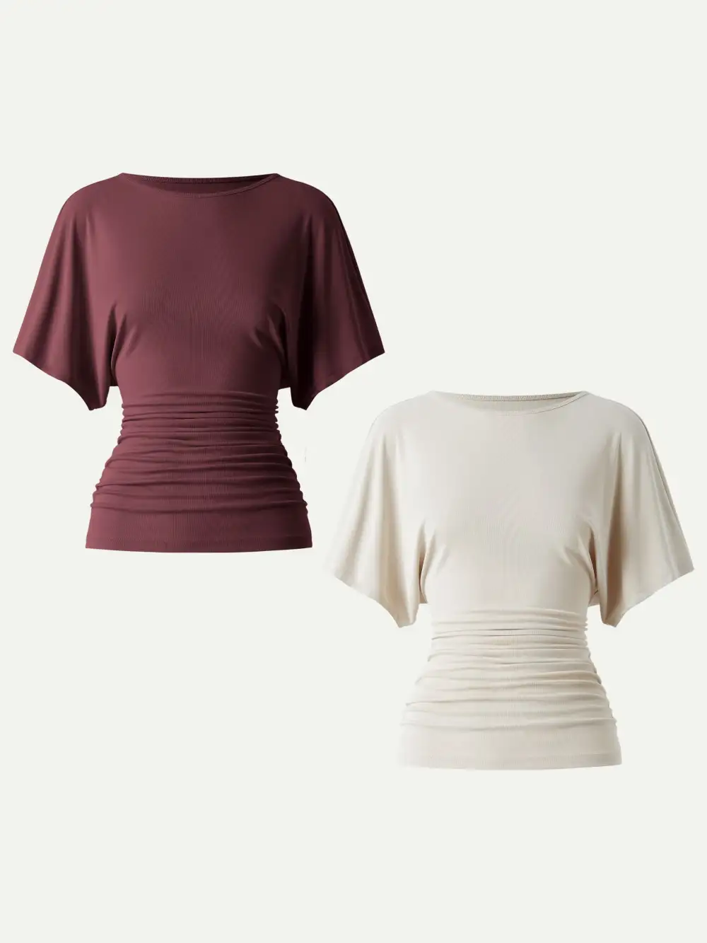 Boatneck Batwing Sleeve Side Ruched Top