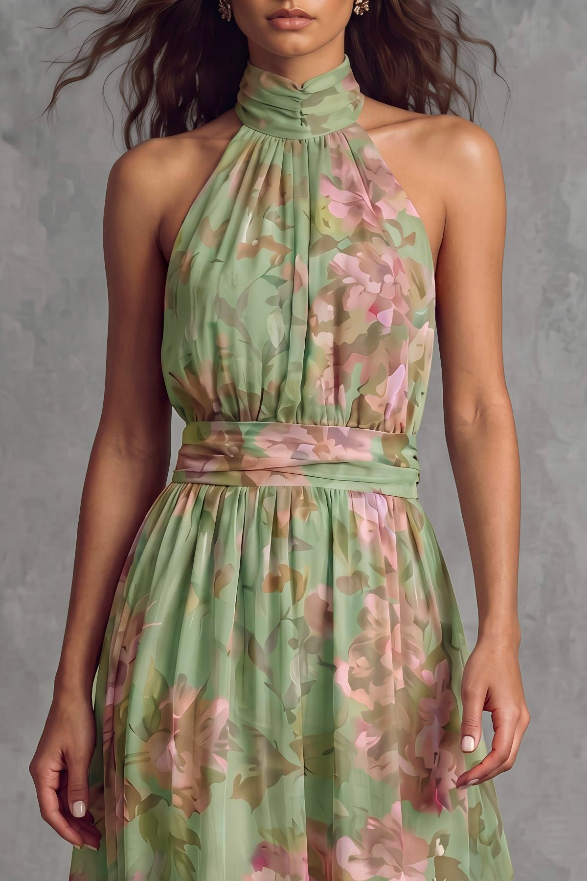 Classic Halter Neck Floral Maxi Dress