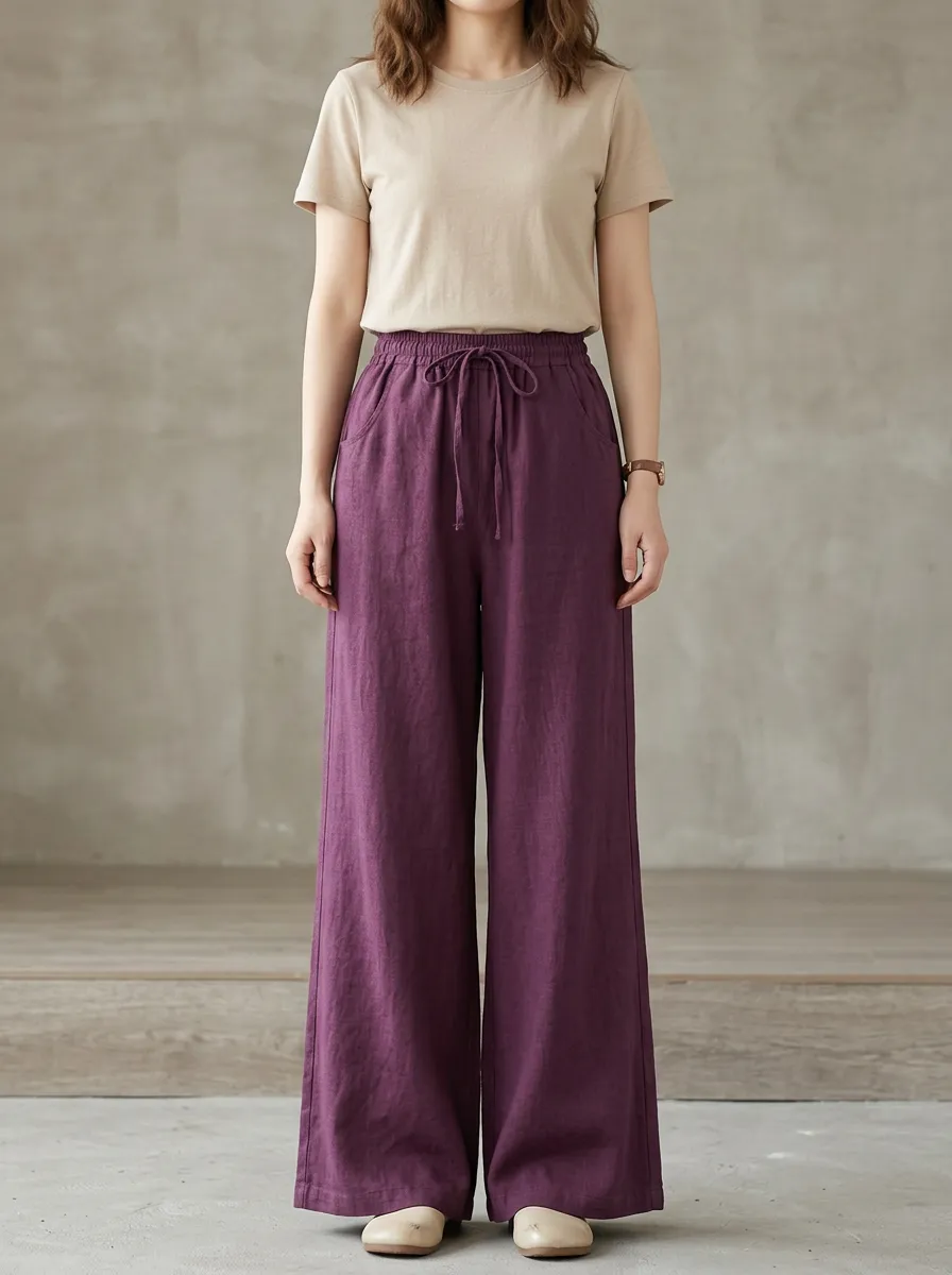 Women's High-Rise Drawstring Wide-Leg Trousers
