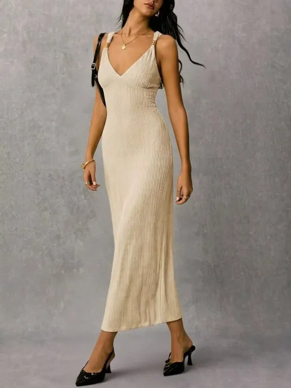 Sleeveless Ribbed Knit Midi Dress