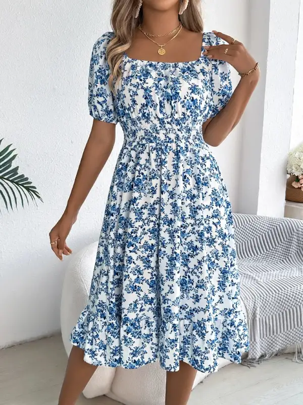 Ruffle Trim Floral Dress