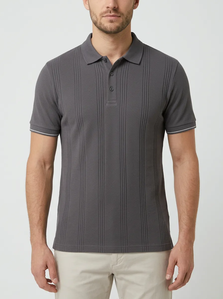 Men's Classic Smart Casual Vertical Stripe Polo Shirt