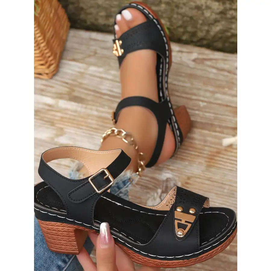 Peep Toe Block Heel Sandals