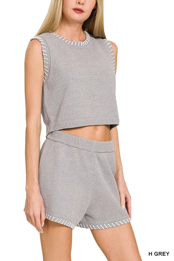 Stitch Detailed Cropped Sweater
